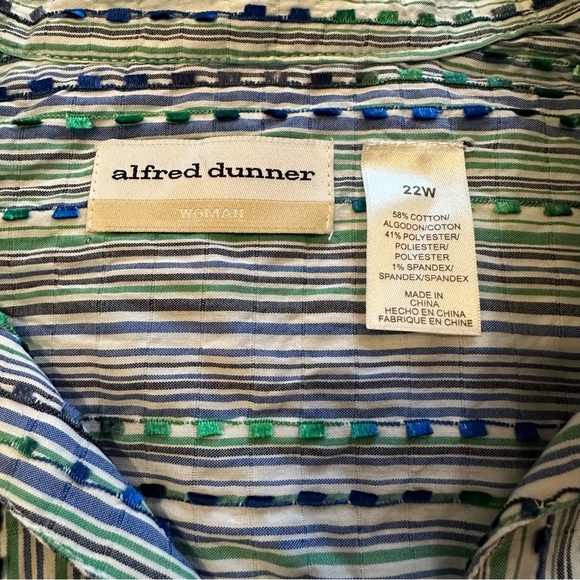 Alfred Dunner NWT button down striped shirt green blue 22w plus size - Picture 3 of 11